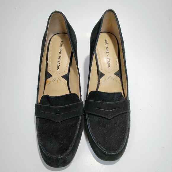 Adrienne Vittadini Women's Size 6M Black Suede Penny Loafer Block Heels - Picture 3 of 16